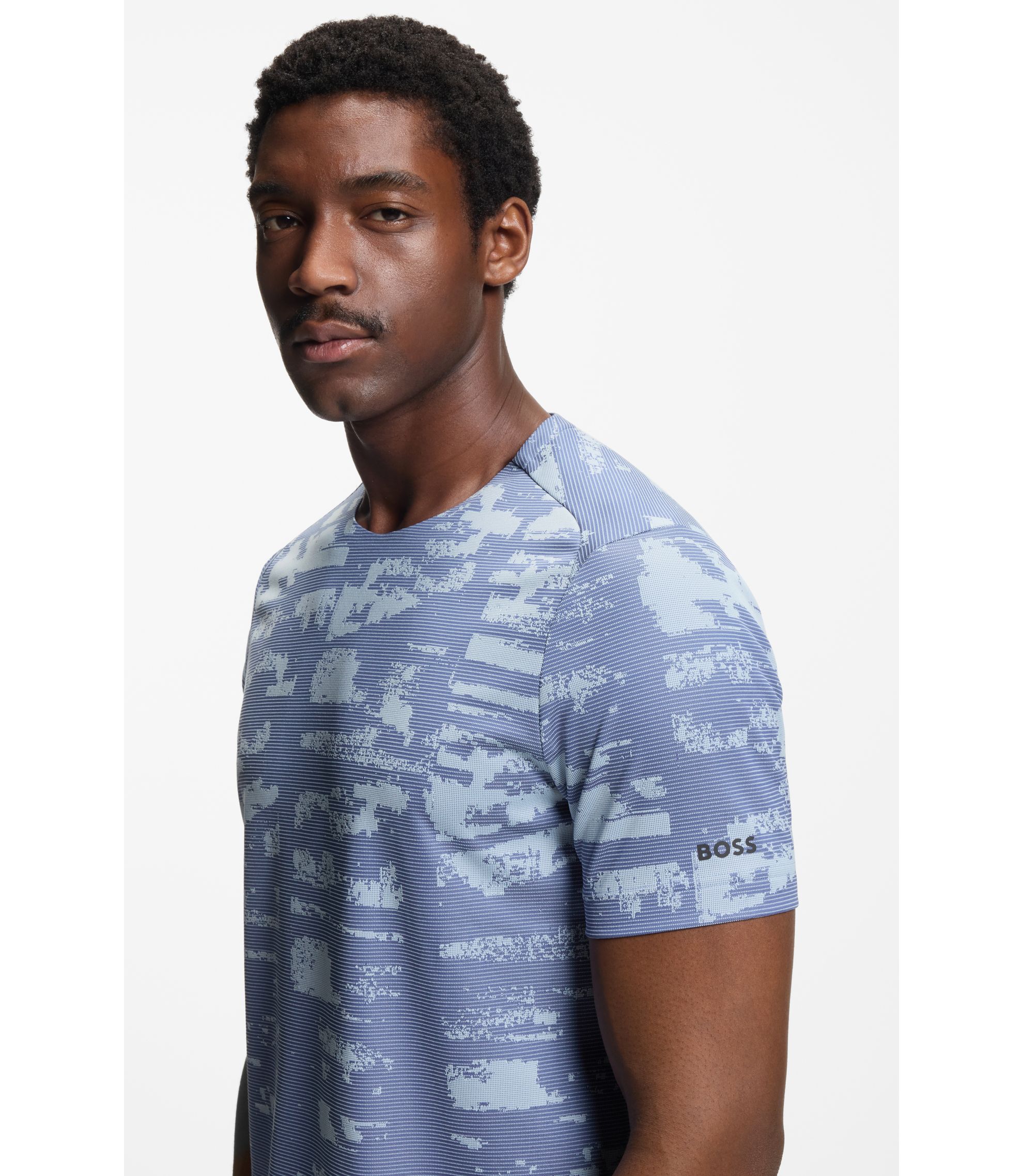 BOSS - Active Slim-fit T-shirt with jacquard pattern - Light Blue