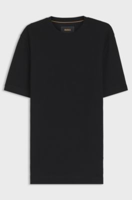 Mercerised-cotton T-shirt with basket weave, Black