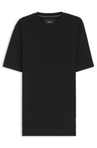 Mercerised-cotton T-shirt with basket weave, Black