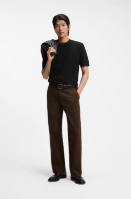 Mercerised-cotton T-shirt with basket weave, Black