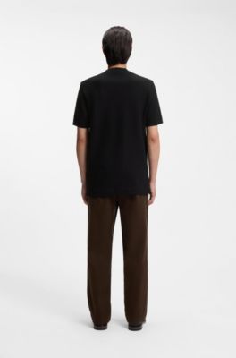 Mercerised-cotton T-shirt with basket weave, Black