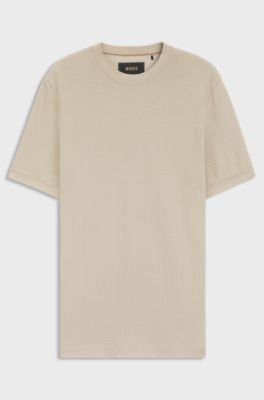Mercerised-cotton T-shirt with basket weave, Beige