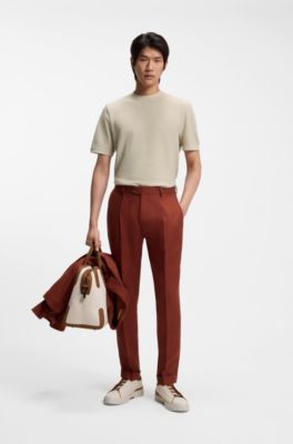 Mercerised-cotton T-shirt with basket weave, Beige