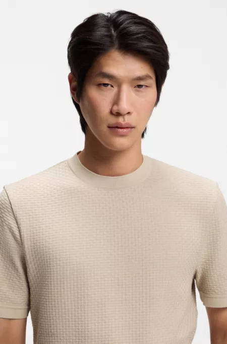 Mercerised-cotton T-shirt with basket weave