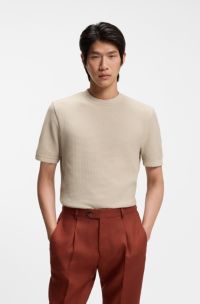 Mercerised-cotton T-shirt with basket weave, Beige