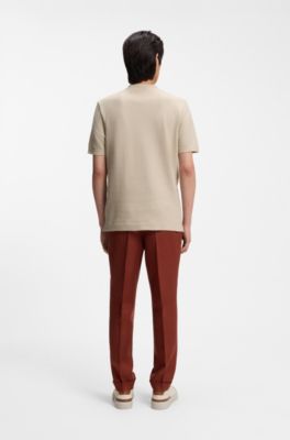 Mercerised-cotton T-shirt with basket weave, Beige