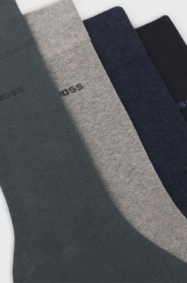 Four-pack of regular-length socks with logos, Black / Grey / Blue