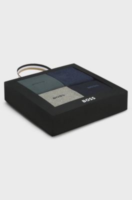 Four-pack of regular-length socks with logos, Black / Grey / Blue