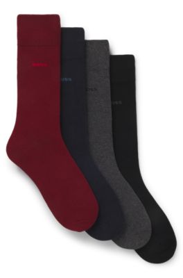 Four-pack of regular-length socks with logos, Red / Grey / Blue / Black