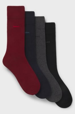 Four-pack of regular-length socks with logos, Red / Grey / Blue / Black