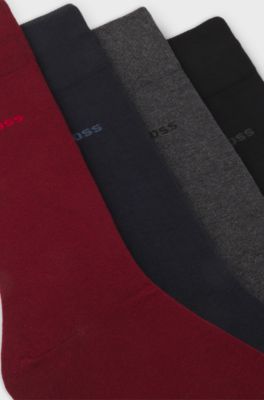 Four-pack of regular-length socks with logos, Red / Grey / Blue / Black