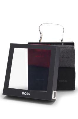 Four-pack of regular-length socks with logos, Red / Grey / Blue / Black