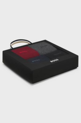 Four-pack of regular-length socks with logos, Red / Grey / Blue / Black