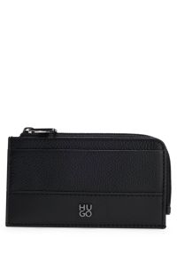 Leather card holder with stacked logo, Black