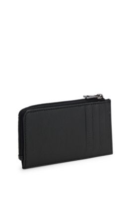 Leather card holder with stacked logo, Black