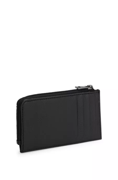 Leather card holder with stacked logo