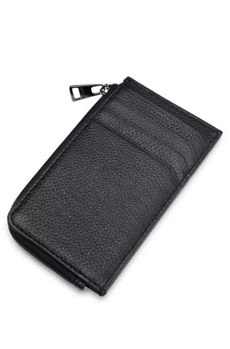 Leather card holder with stacked logo