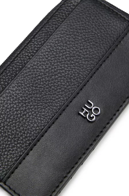 Leather card holder with stacked logo