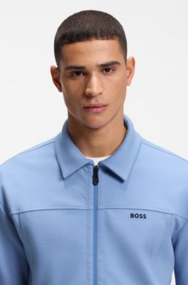 Cotton-blend sweatshirt with embroidered logo, Light Blue