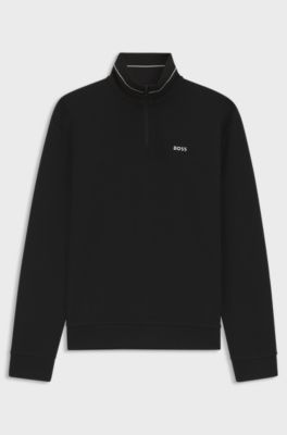 Sweat en coton m&eacute;lang&eacute; avec logo brod&eacute;, Noir