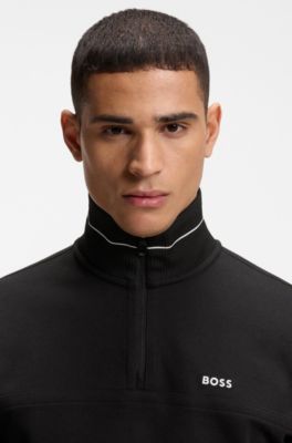 Cotton-blend sweatshirt with embroidered logo, Black