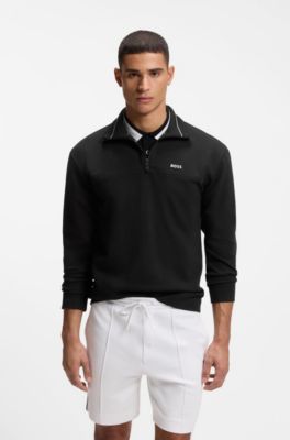 Sweat en coton m&eacute;lang&eacute; avec logo brod&eacute;, Noir