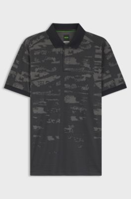 Active Slim-fit polo shirt with jacquard pattern, Dark Grey