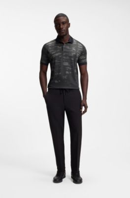 Active Slim-fit polo shirt with jacquard pattern, Dark Grey