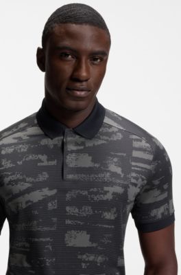 Active Slim-fit polo shirt with jacquard pattern, Dark Grey