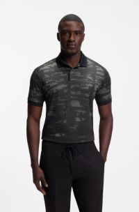 Slim-fit polo shirt with jacquard pattern, Dark Grey