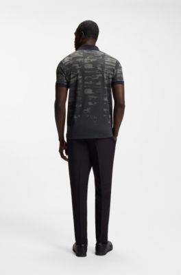 Active Slim-fit polo shirt with jacquard pattern, Dark Grey