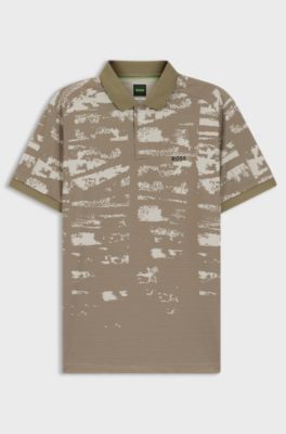 Active Slim-fit polo shirt with jacquard pattern, Light Brown