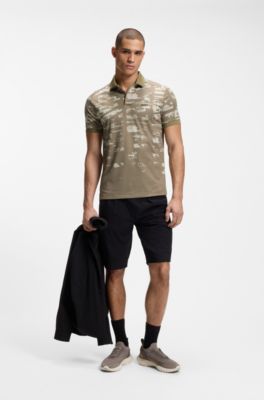 Active Slim-fit polo shirt with jacquard pattern, Light Brown