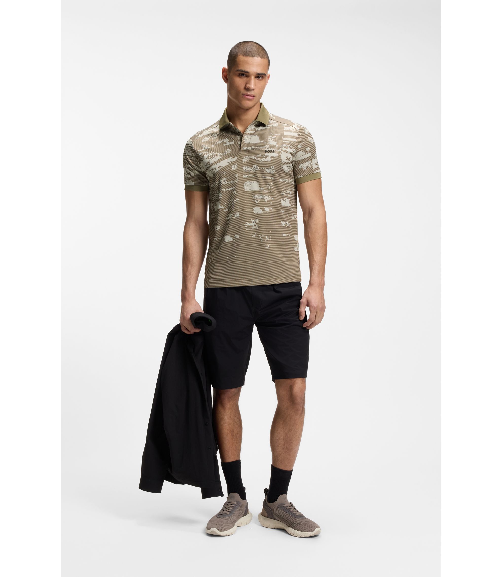 BOSS - Active Slim-fit polo shirt with jacquard pattern - Light Brown