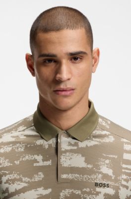 Active Slim-fit polo shirt with jacquard pattern, Light Brown