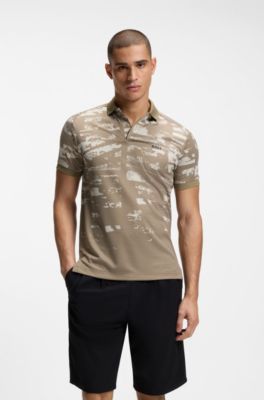 Active Slim-fit polo shirt with jacquard pattern, Light Brown