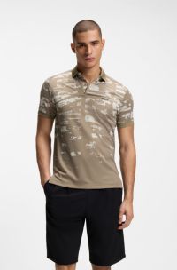 Active Slim-fit polo shirt with jacquard pattern, Light Brown