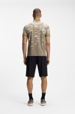 Active Slim-fit polo shirt with jacquard pattern, Light Brown