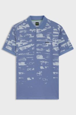 Slim-fit polo shirt with jacquard pattern, Blue