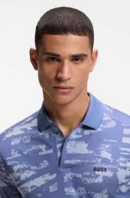 Slim-fit polo shirt with jacquard pattern, Blue