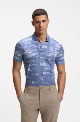 Active Slim-fit polo shirt with jacquard pattern, Blue