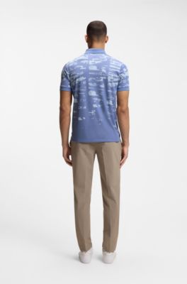 Active Slim-fit polo shirt with jacquard pattern, Blue