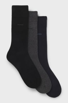 Three-pack of regular-length socks with logos, Black / Grey / Blue