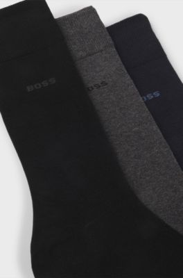 Three-pack of regular-length socks with logos, Black / Grey / Blue