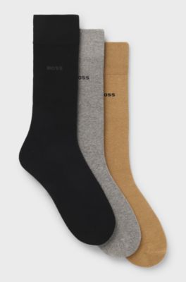 Lot de trois paires de chaussettes mi-mollet &agrave; logos, Gris / Beige / Noir