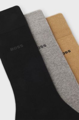 Three-pack of regular-length socks with logos, Grey / Beige / Black
