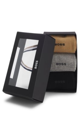 Three-pack of regular-length socks with logos, Grey / Beige / Black