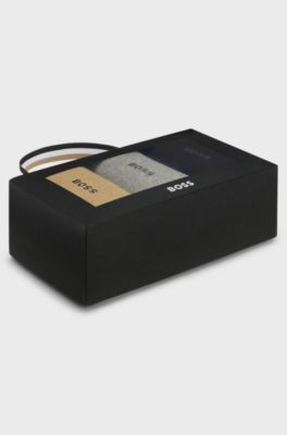 Lot de trois paires de chaussettes mi-mollet &agrave; logos, Gris / Beige / Noir