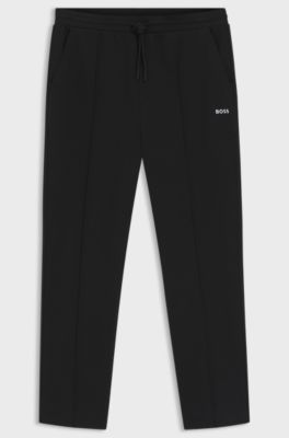 Cotton-blend tracksuit bottoms with pintuck pleats, Black