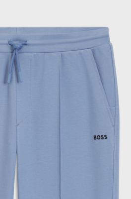 Cotton-blend tracksuit bottoms with pintuck pleats, Light Blue